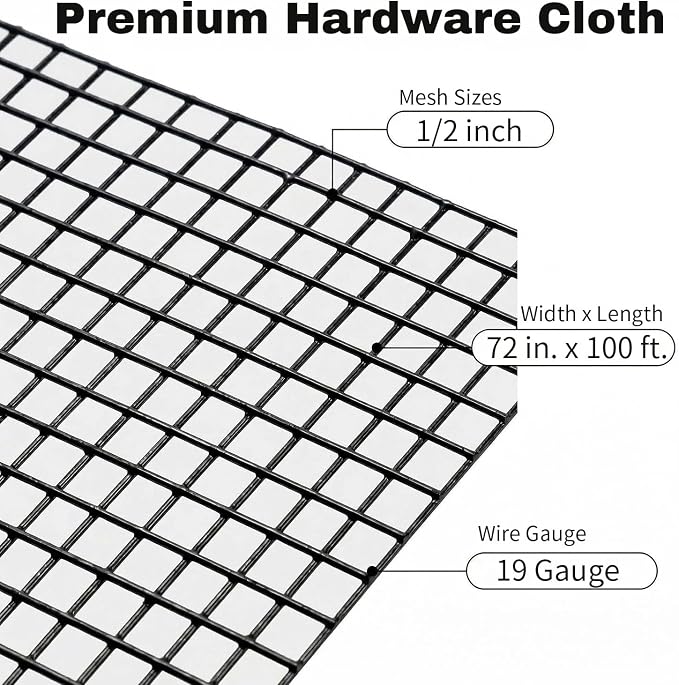 Black Hardware Cloth 1/4 in. x 6 ft. x 100 ft. 19-Gauge, Vinyl Coated Chicken Wire Mesh Roll, Welded Wire Fencing, Garden Fencing, Wire Fence Roll