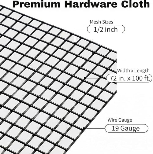 Black Hardware Cloth 1/2 in. x 6 ft. x 100 ft. 19-Gauge, Vinyl Coated Chicken Wire Mesh Roll, Welded Wire Fencing, Garden Fencing, Wire Fence Roll