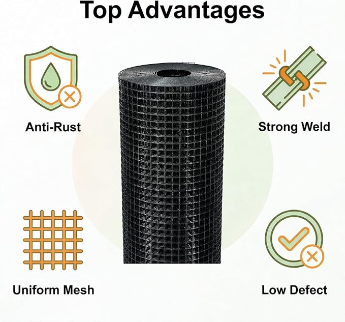 Black Hardware Cloth 1/2 in. x 6 ft. x 100 ft. 19-Gauge, Vinyl Coated Chicken Wire Mesh Roll, Welded Wire Fencing, Garden Fencing, Wire Fence Roll
