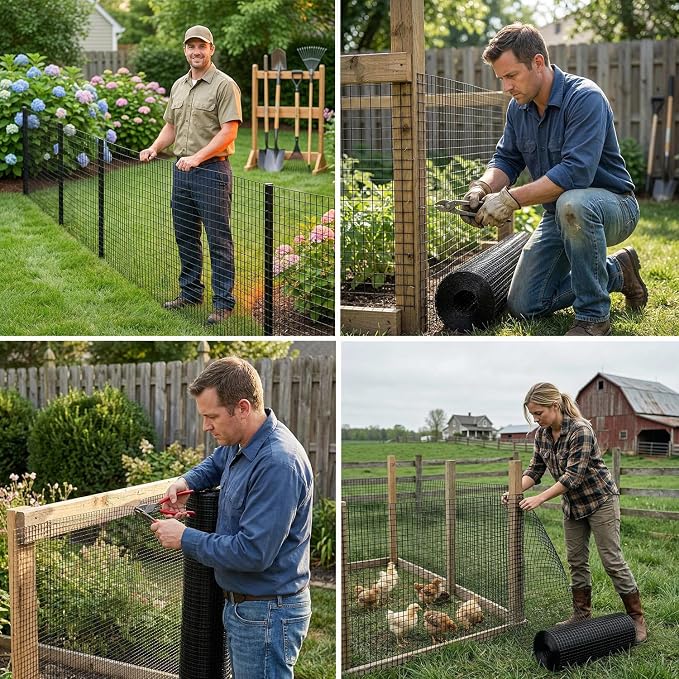 Black Hardware Cloth 1/2 in. x 6 ft. x 100 ft. 19-Gauge, Vinyl Coated Chicken Wire Mesh Roll, Welded Wire Fencing, Garden Fencing, Wire Fence Roll