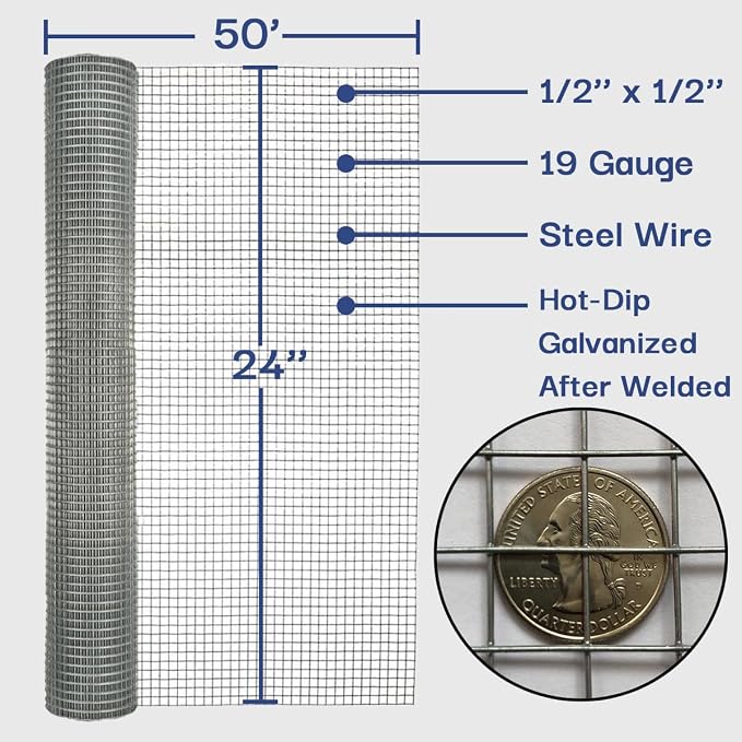 Black Hardware Cloth 1/2 in. x 6 ft. x 100 ft. 19-Gauge, Vinyl Coated Chicken Wire Mesh Roll, Welded Wire Fencing, Garden Fencing, Wire Fence Roll