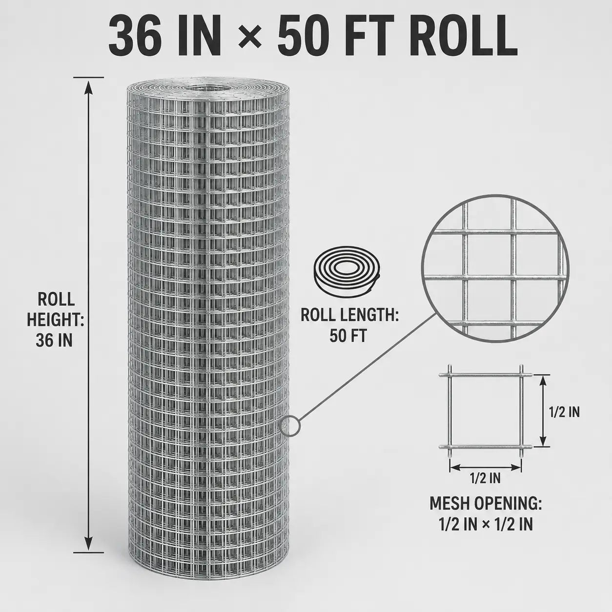 Galvanized Hardware Cloth 1/4 in. x 2 ft. x 50 ft. 19-Gauge, Wire Mesh Roll, Chicken Wire Fencing, Wire Fence Roll