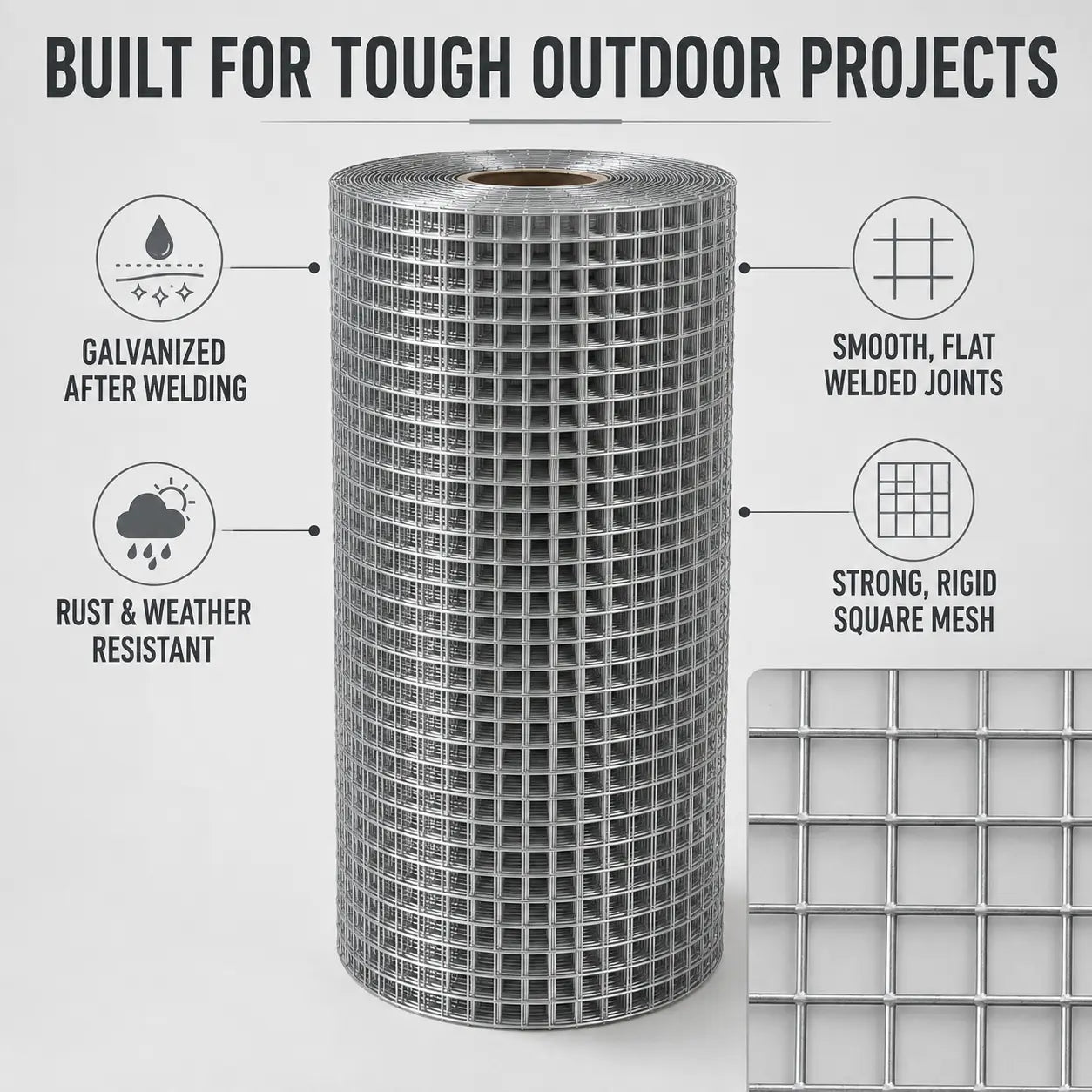 Galvanized Hardware Cloth 1/4 in. x 2 ft. x 50 ft. 19-Gauge, Wire Mesh Roll, Chicken Wire Fencing, Wire Fence Roll