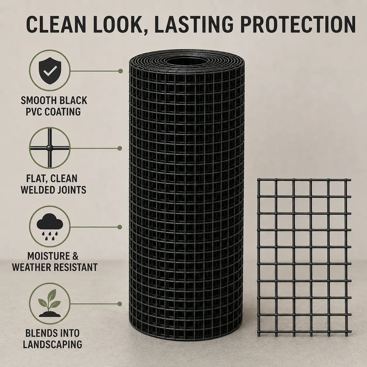 Black Hardware Cloth 1/4 in. x 6 ft. x 100 ft. 19-Gauge, Vinyl Coated Chicken Wire Mesh Roll, Welded Wire Fencing, Garden Fencing, Wire Fence Roll